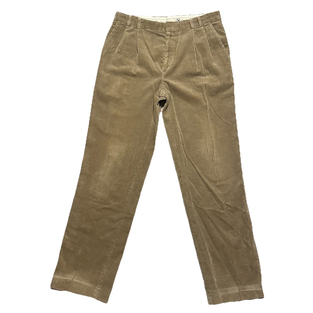 Eddie Bauer Corduroy Pants Men 36 (34x32) Beige Vintage 90s Pleated Hook‎ & Eye
